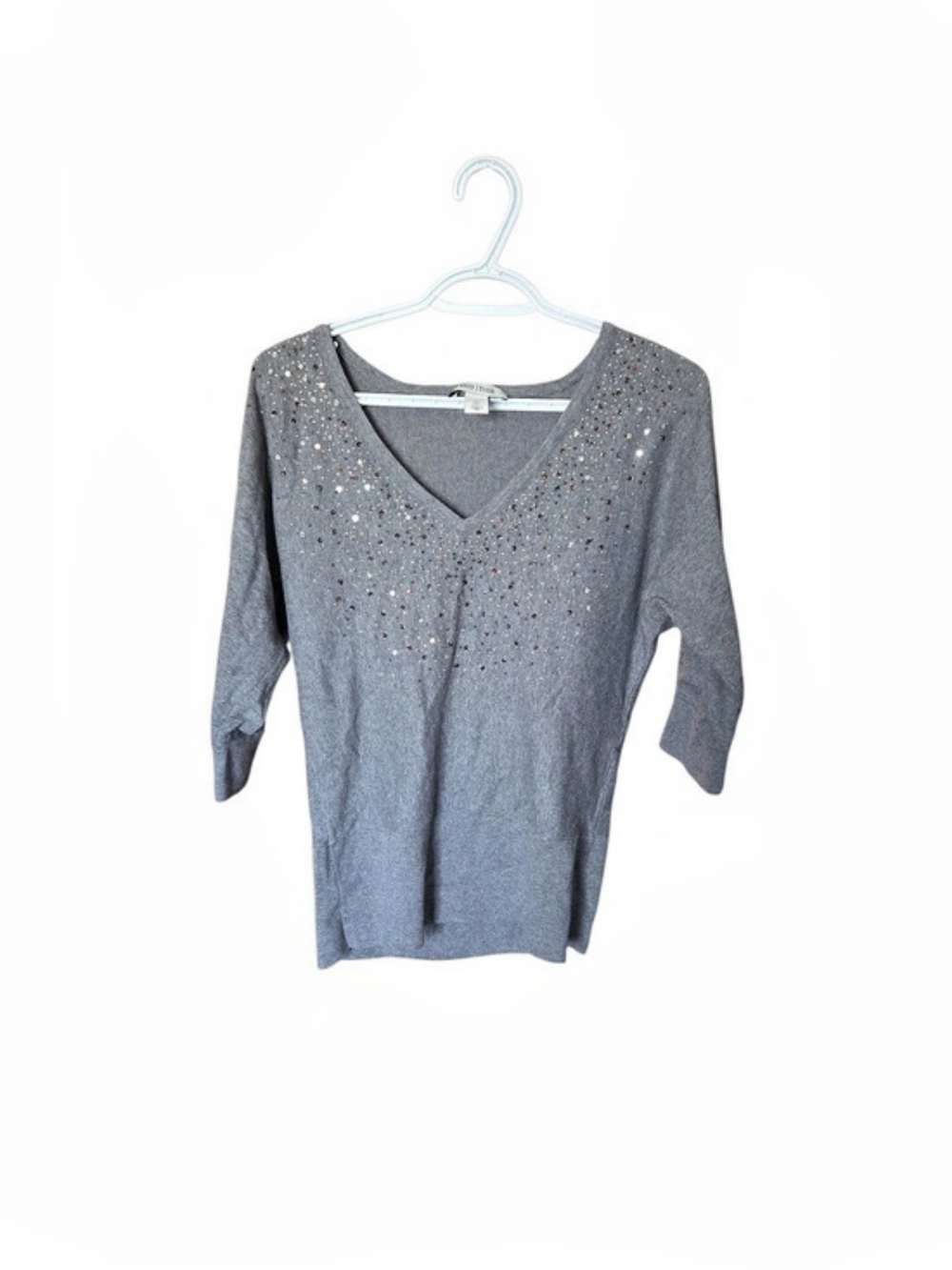 White House Black Market Rhinestone Gem Embellished Heather Gray Sweater Gray